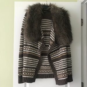 Express small brown cardigan with faux fur